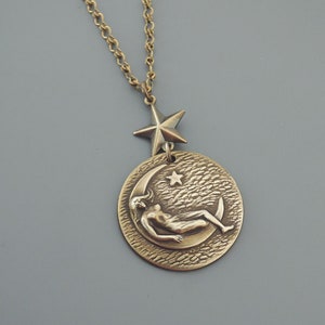 Vintage Jewelry - Vintage Necklace - Moon Necklace - Moon Goddess Necklace - Brass jewelry - Celestial Necklace - Chloe&#39;s Vintage handmade