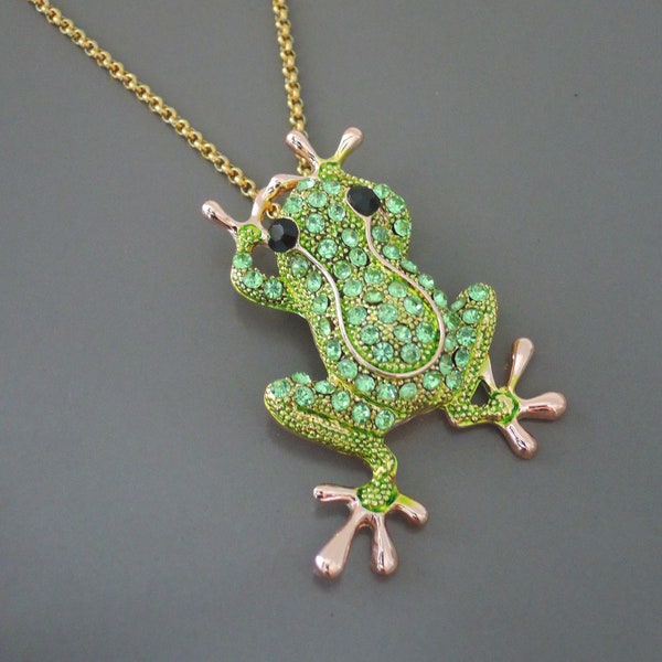 Vintage Inspired Necklace - Frog Necklace - Green Crystal Necklace - Gold Necklace - Chloe's Vintage Handmade Jewelry