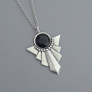 Vintage Jewelry - Art Deco Inspired Necklace - Black Necklace - Silver Necklace - Geometric Necklace - Chloes Vintage handmade jewelry