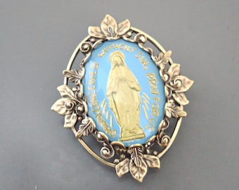 Vintage Jewelry - Art Deco Brooch - Mother Mary Jewelry - Catholic Brooch - Blue Brooch - Religious Jewelry - Chloe's Vintage jewelry