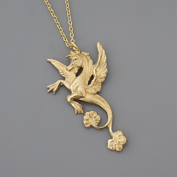 Vintage Necklace - Hippocampus Necklace - Horse of Poseidon - Gold Necklace - Horse Necklace - Chloe's Vintage Handmade Jewelry