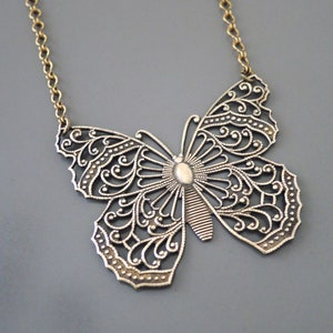 Vintage Brass Filigree Butterfly Necklace