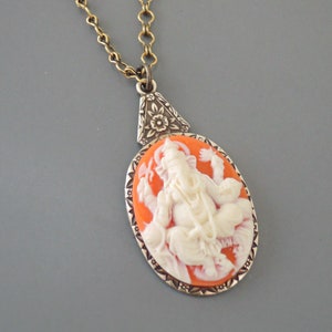Vintage Jewelry - Vintage Necklace - Elephant Necklace - Ganesha Necklace - Brass jewelry - Orange Necklace - Chloes Vintage jewelry