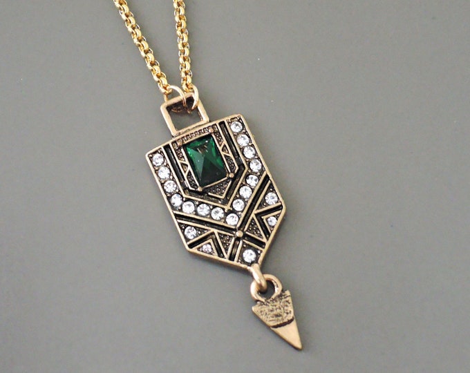 Vintage Jewelry - Vintage Inspired Necklace - Art Deco Necklace - Gold Necklace - Emerald Green Necklace - Chloe's Crystal handmade jewelry