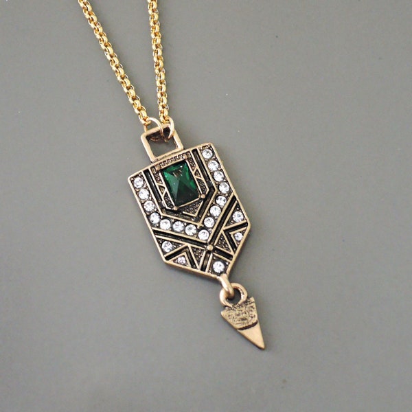 Vintage Jewelry - Vintage Inspired Necklace - Art Deco Necklace - Gold Necklace - Emerald Green Necklace - Chloe's Crystal handmade jewelry
