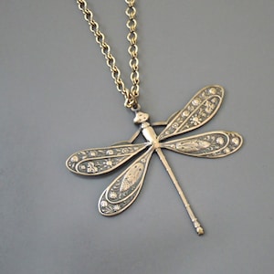 Vintage Jewelry - Vintage Necklace - Dragonfly Necklace - Art Deco Necklace - Brass Necklace - Pendant Necklace - Chloe's Handmade Jewelry