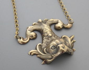 Vintage Necklace - Art Nouveau Necklace - Dragon Necklace - Sea Dragon Necklace - Chloes Vintage Jewelry - Brass Necklace - Under 30