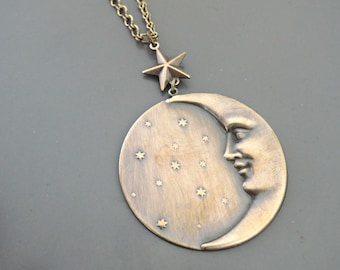 Vintage Jewelry - Vintage Necklace - Moon Necklace - Celestial Necklace - Brass Statement Necklace - Chloe's Vintage handmade jewelry