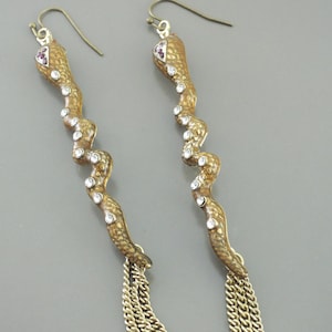 Vintage Snake Drop Earrings: Handmade Gold Tassel Earrings