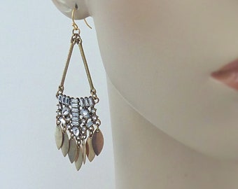Vintage Jewelry - Art Deco Inspired Earrings - Gold Earrings - Crystal Earrings - Tassel Earrings - Statement Earrings - Handmade Jewelry