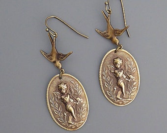 Vintage Jewelry - Vintage Earrings - Angel Earrings - Brass jewelry - Cherub Earrings - Angel Jewelry - Chloe's Vintage handmade jewelry