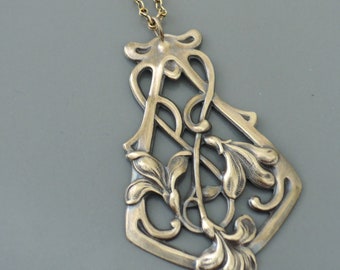 Vintage Messing Art Deco Blumen Halskette - Statement Schmuck