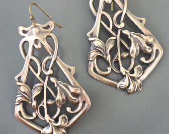 Vintage Jewelry - Art Nouveau Earrings - Statement Earrings - Vintage Earrings - Drop Earrings - Brass Earrings - Chloe's handmade jewelry