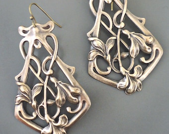 Vintage Jewelry - Art Nouveau Earrings - Statement Earrings - Vintage Earrings - Drop Earrings - Brass Earrings - Chloe's handmade jewelry