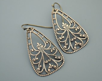 Vintage Jewelry - Filigree Earrings - Art Nouveau Earrings - Bridal Earrings - Brass Earrings - Chloe's Vintage Handmade Jewelry