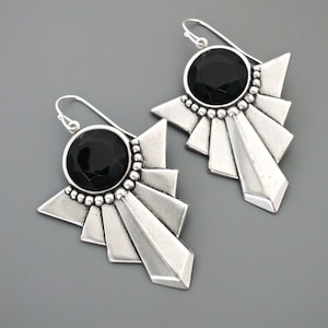 Vintage Jewelry - Art Deco Earrings - SILVER Earrings - Black Stone Earrings - Statement earrings - Chloe&#39;s Vintage handmade jewelry