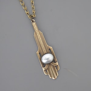 Vintage Jewelry - Art Deco Necklace- Vintage Necklace - Pearl Necklace - Brass Jewelry - Chloe&#39;s Vintage handmade jewelry