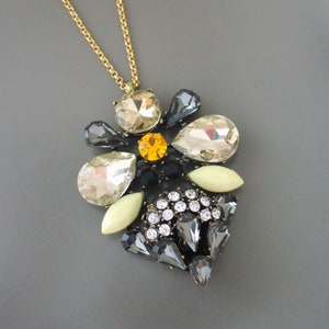 Vintage Jewelry - Art Deco Necklace - Vintage Inspired Necklace - Black Yellow Gray Necklace - Crystal Necklace - OOAK - Gold Necklace