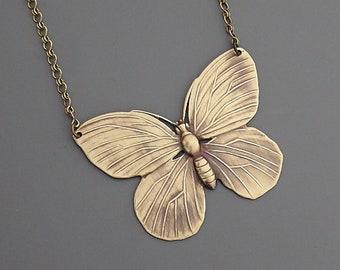 Vintage Jewelry - Vintage Necklace - Butterfly Necklace - Brass Necklace - Butterfly Jewelry - Statement Necklace - handmade jewelry