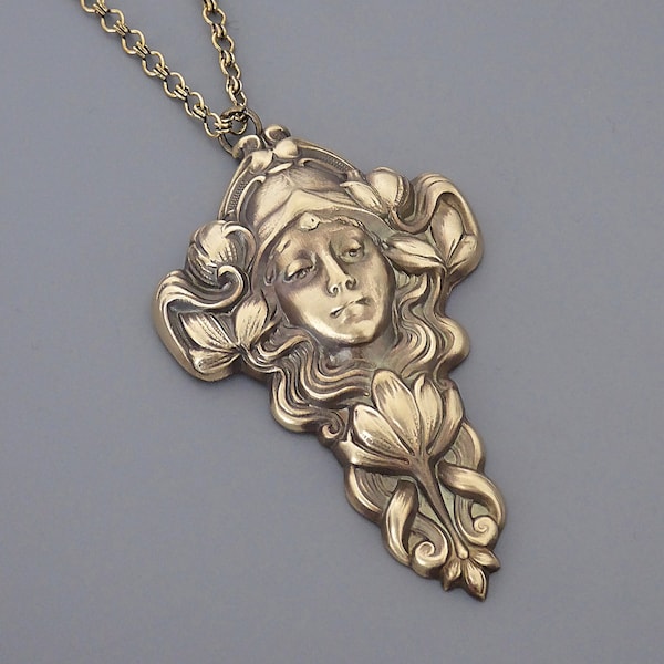 Vintage Jewelry - Art Nouveau Necklace - Vintage Necklace - Mucha Necklace - Brass Necklace - Chloes Vintage handmade  Jewelry