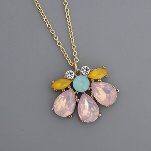 Vintage Jewelry - Vintage Inspired Necklace -Pink Crystal Necklace - Aqua Blue Necklace - Gold Necklace - Chloe's Vintage Jewelry