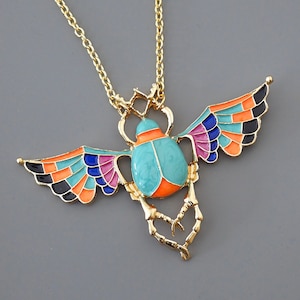 Vintage Jewelry - Scarab Necklace - Gold Necklace - Vintage Inspired Necklace - Turquoise Necklace - Colorful Necklace - Scarab Jewelry