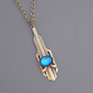 Vintage Jewelry - Art Deco Necklace - Blue Opal Necklace - Vintage Necklace - Brass jewelry - Chloe's Vintage handmade jewelry