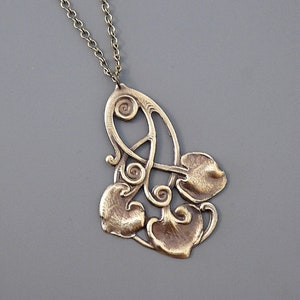 Vintage Brass Ginkgo Necklace: Art Nouveau Statement Pendant