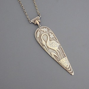 Vintage Art Deco Brass Necklace: Heron Bird Statement Jewelry