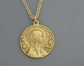 Vintage Jewelry - Art Nouveau Inspired Necklace - Mother Mary Necklace - Rosa Mystica Catholic Jewelry - Gold Necklace - Chloe's Vintage
