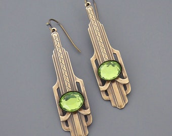 Bijoux vintage - Boucles d’oreilles vertes - Boucles d’oreilles Art Déco - Boucles d’oreilles vintage - Boucles d’oreilles Peridot - Boucles d’oreilles Birthstone - bijoux faits main