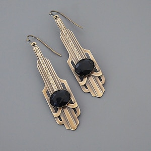 Vintage Jewelry - Art Deco Earrings - Vintage Earrings - Black Drop Earrings - Brass Earrings - Chloe's Vintage Handmade Jewelry