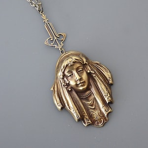 Vintage Jewelry - Art Deco Necklace - Mucha Necklace - Brass Necklace - Chloes Vintage handmade  Jewelry