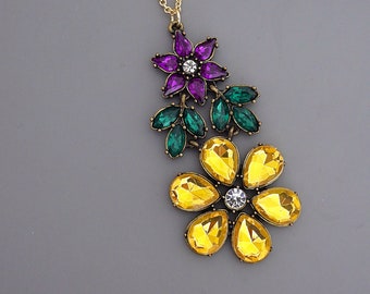Vintage Inspired Flower Necklace: Yellow Crystal Floral Pendant