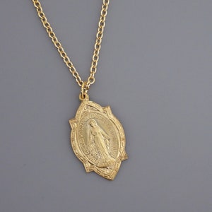 Vintage Gold Brass Mother Mary Necklace - Catholic Jewelry