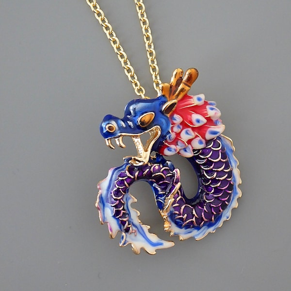 Vintage Jewelry - Statement Jewelry - Art Deco Inspired Necklace - Dragon Necklace - Gold Necklace - Purple and Blue Necklace - Chloe's