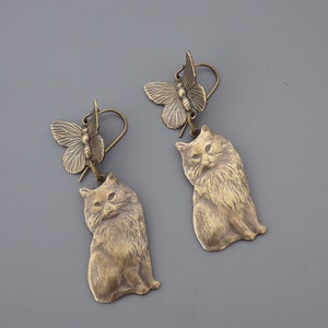 Vintage Jewelry - Vintage Earrings - Cat Earrings - Butterfly Earrings - Brass Earrings - Drop Earrings - Chloes Vintage Jewelry