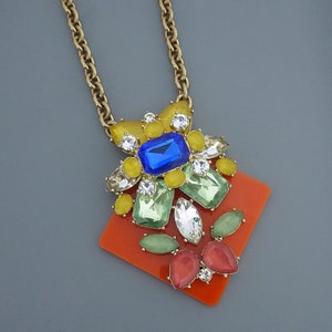 Vintage Jewelry - Art Deco Inspired Necklace - Colorful Crystal Necklace - Gold Necklace - Statement Necklace - Orange Necklace - Chloe&#39;s