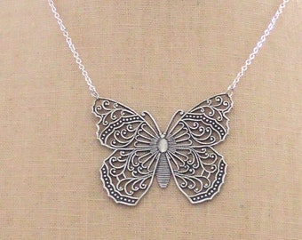 Vintage Jewelry - Vintage Necklace - SILVER Necklace - Butterfly Necklace - Butterfly Jewelry - Statement Necklace - handmade jewelry