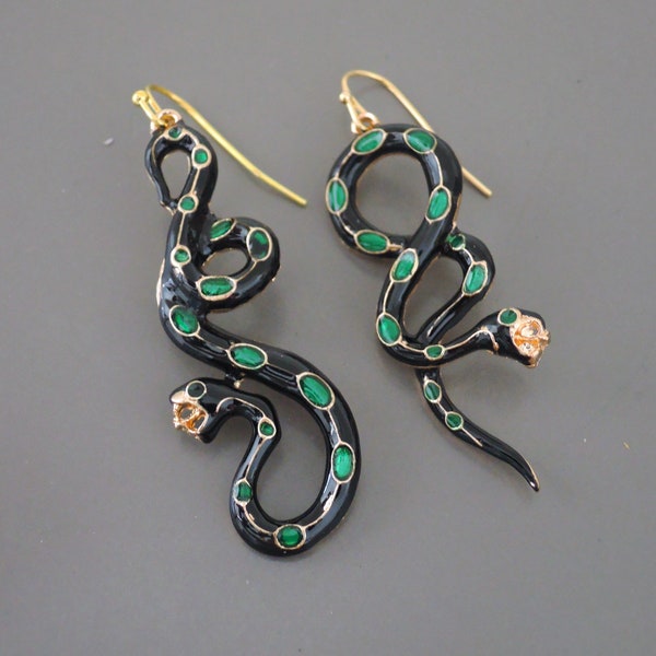 Vintage Jewelry - Vintage Inspired Earrings - Black Snake Earrings - Snake Jewelry - Gold Earrings - Under 30 - Chloe's Vintage Handmade