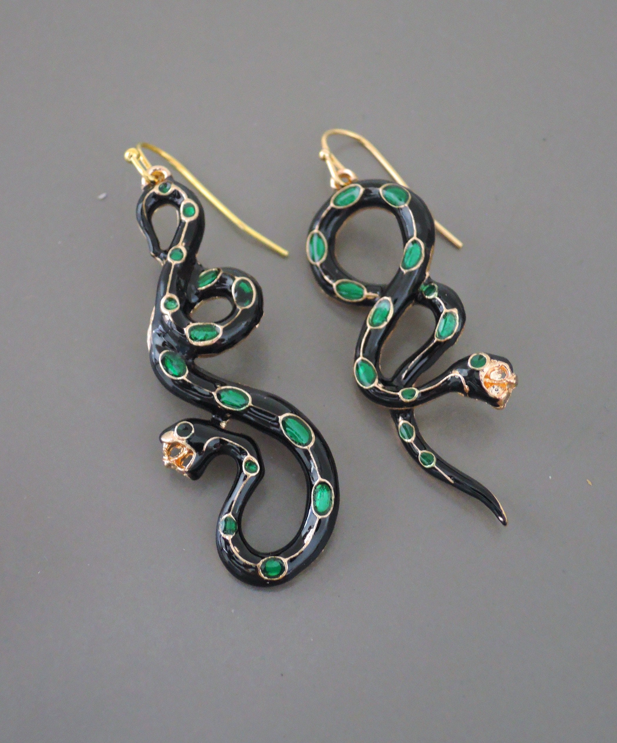 Vintage Jewelry - Vintage Inspired Earrings - Black Snake Earrings - …