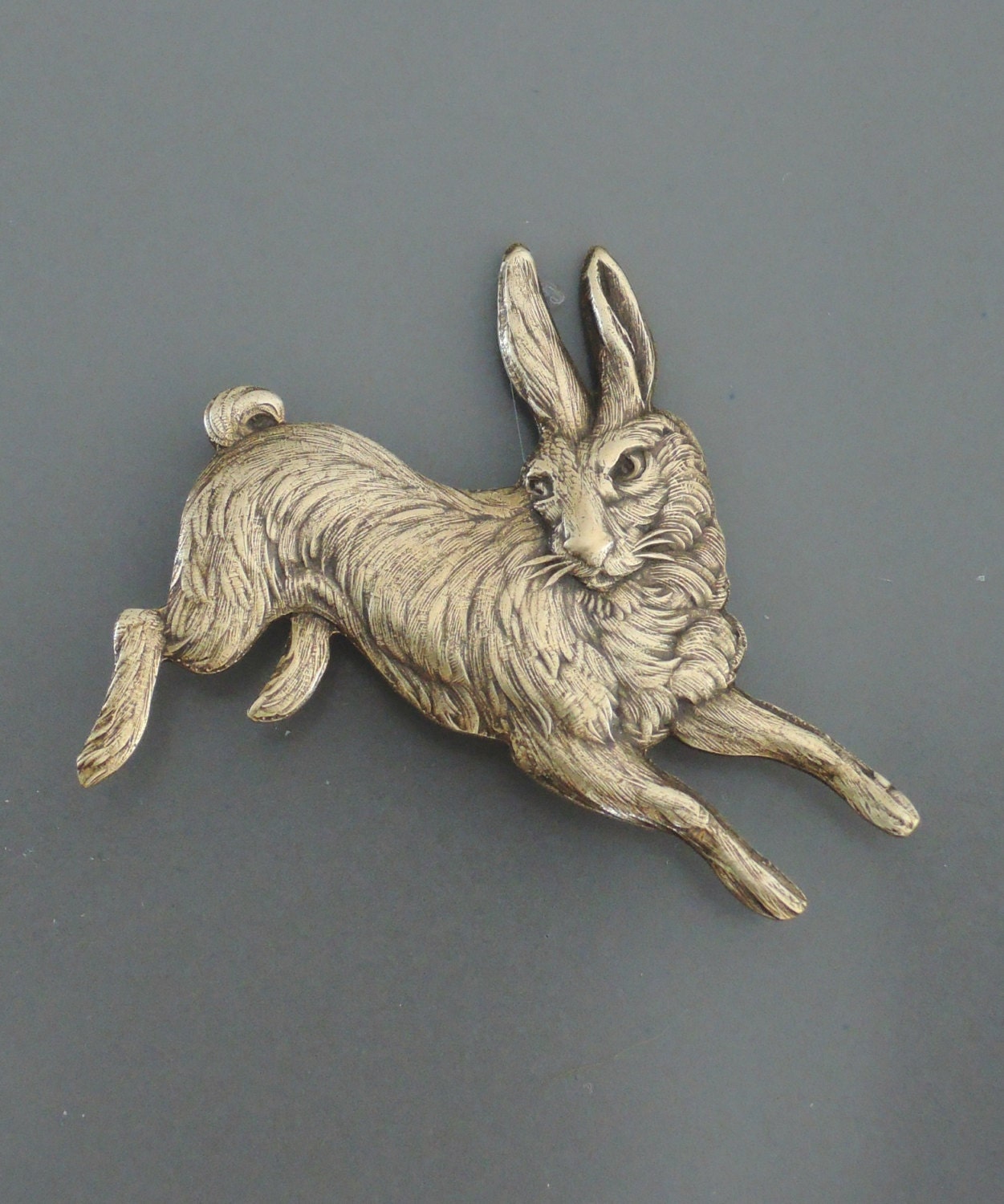 18K Yellow Gold Running Rabbit Brooch L 1.3'' sold at