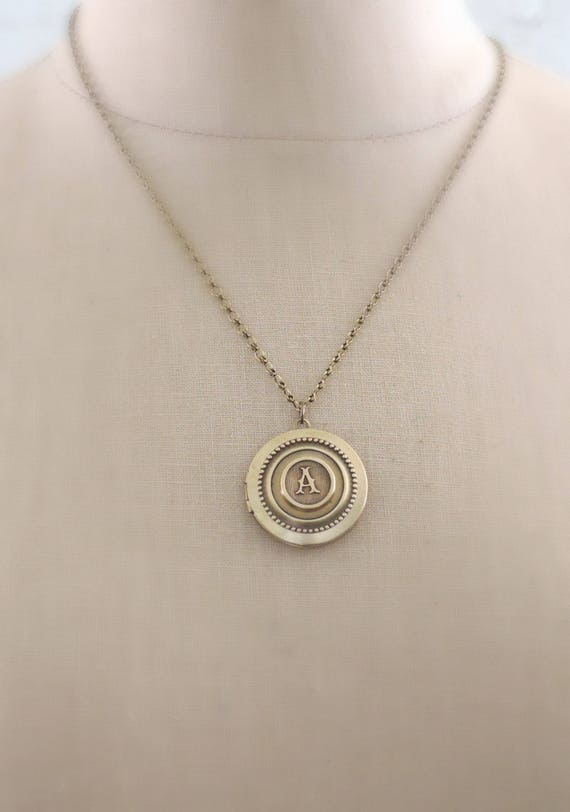 Vintage Brass Locket Necklace - Initial A - Handmade Jewelry