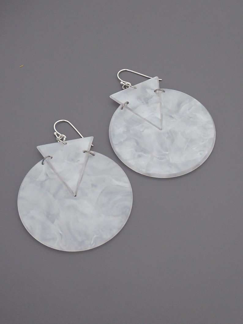 White Earrings -Geometric Earrings Vintage Inspired Earrings Handmade Jewelry Vintage Jewelry Silver Earrings 1960/'s Earrings