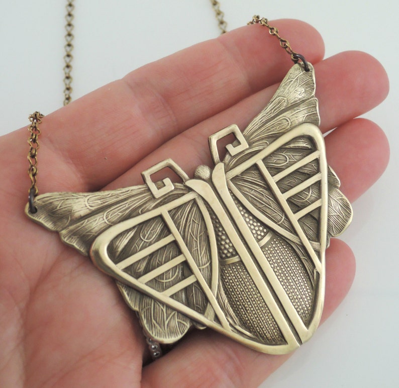 Vintage Jewelry Art Deco Necklace Vintage Brass Necklace Butterfly Necklace Statement Necklace Chloes Vintage handmade jewelry image 4