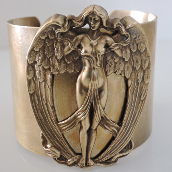Gioielli vintage - Vintage Bracelet - Art Nouveau Bracciale - Angel Jewelry - Ampio Cuff - Vintage Brass- Bracciale - Gioielli fatti a mano