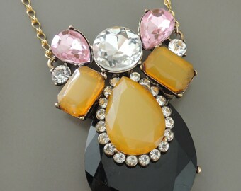 Vintage Jewelry - Art Deco Necklace - Vintage Inspired - Black Necklace  - Crystal Necklace - Pink Necklace - -Chloe's Vintage Handmade