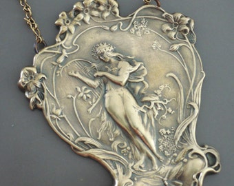 Vintage Jewelry - Art Nouveau Necklace - Statement Necklace - Lute Harp Necklace - Goddess Necklace - Chloes Vintage handmade jewelry