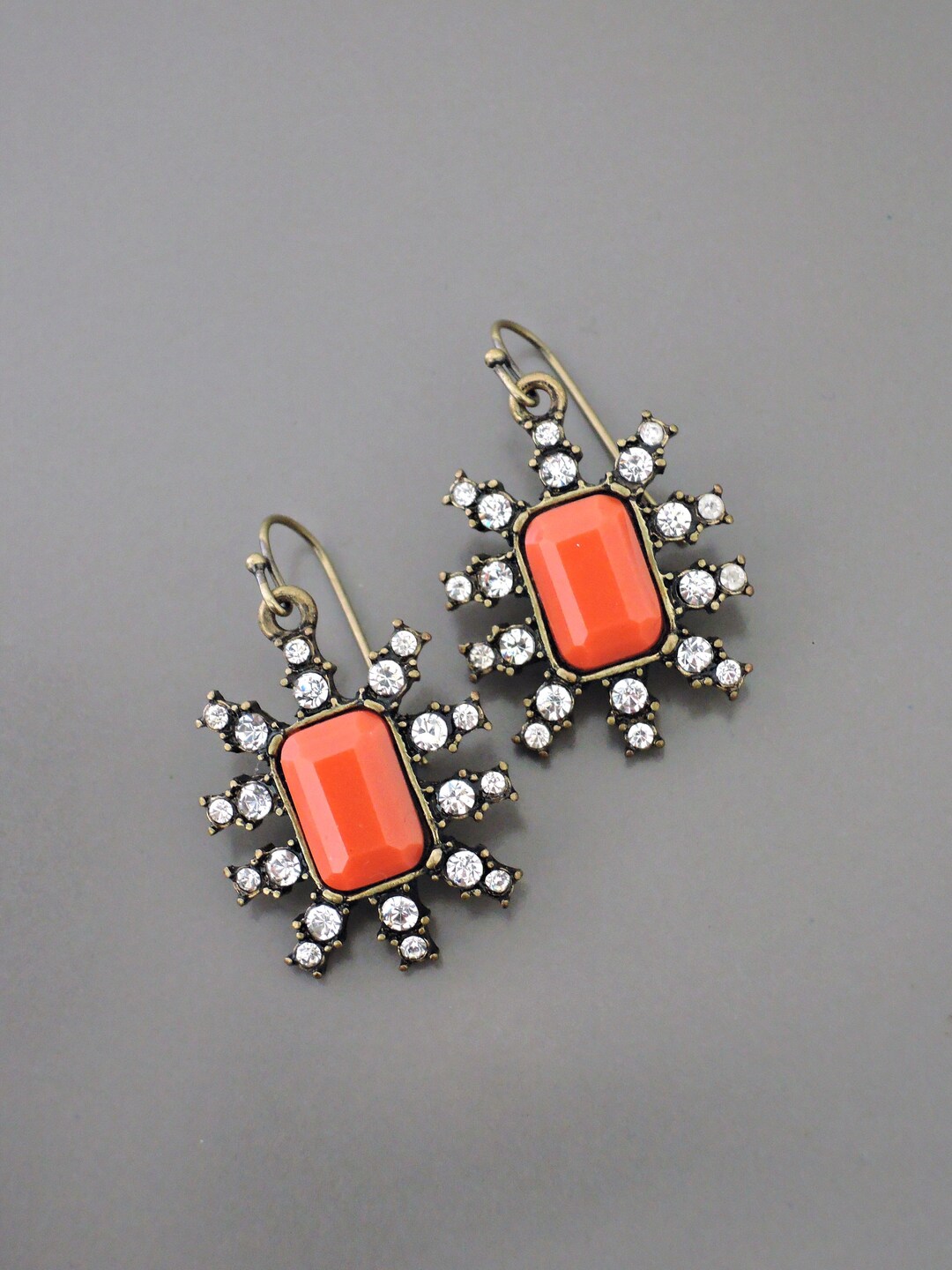 Vintage Jewelry Art Deco Inspired Earrings Coral Orange Earrings
