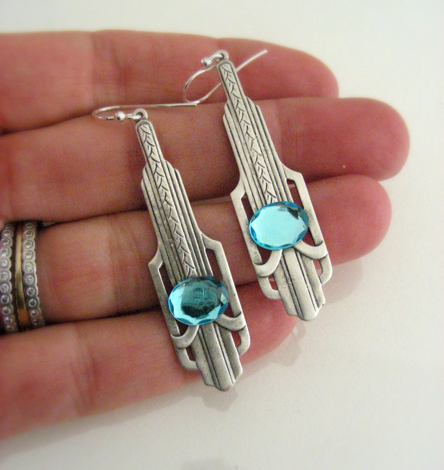 Silver Earrings Art Deco Earrings Sapphire Earrings - Etsy